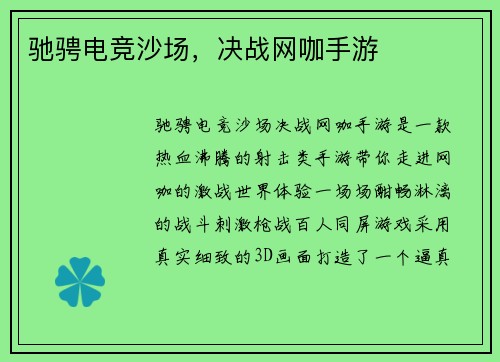 驰骋电竞沙场，决战网咖手游