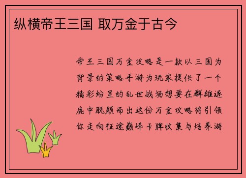 纵横帝王三国 取万金于古今